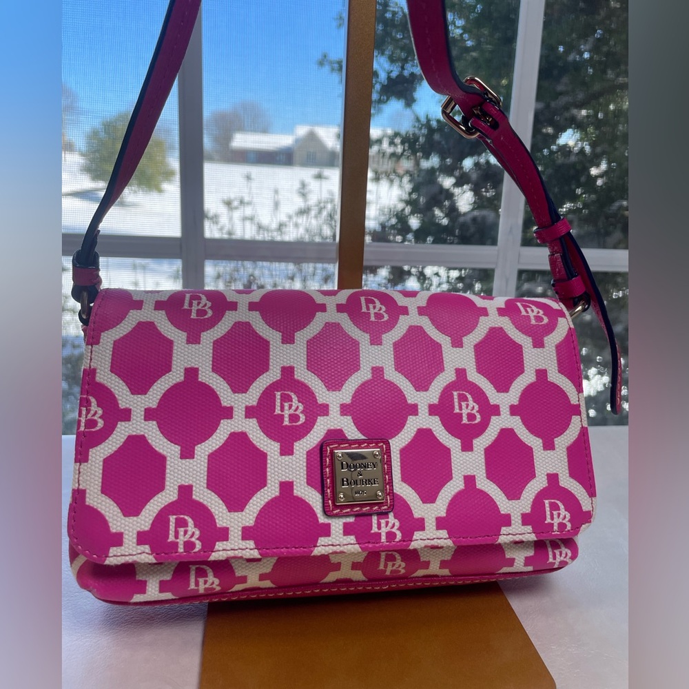 Dooney & Bourke Sanibel Canvas Becca Crossbody Bag Hot Pink/White